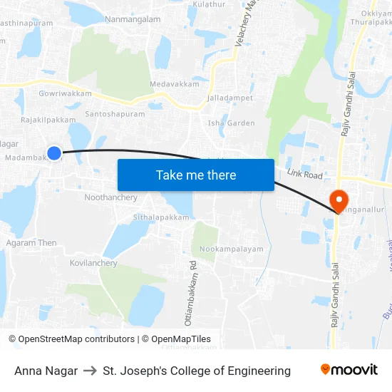Anna Nagar to St. Joseph's College of Engineering map