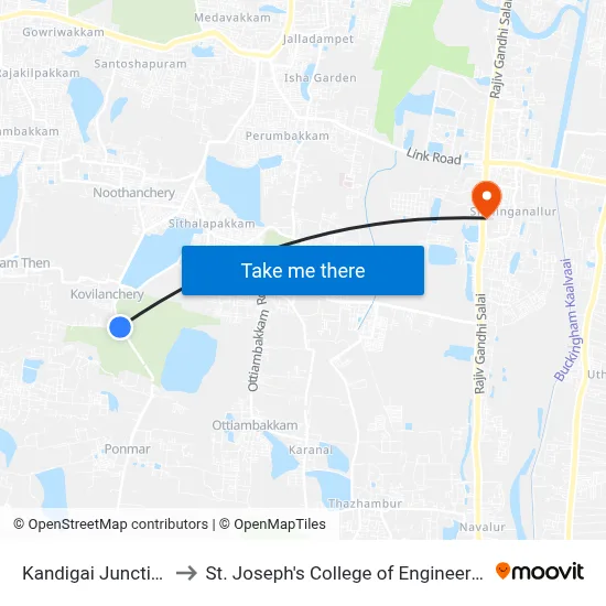 Kandigai Junction to St. Joseph's College of Engineering map