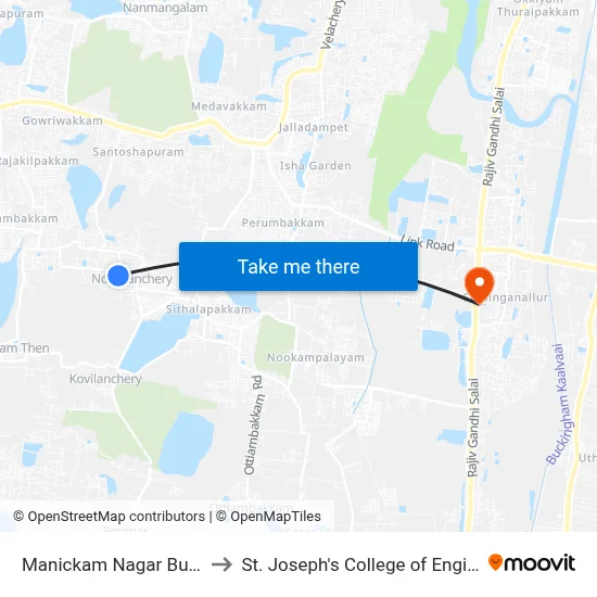 Manickam Nagar Bus Stop to St. Joseph's College of Engineering map