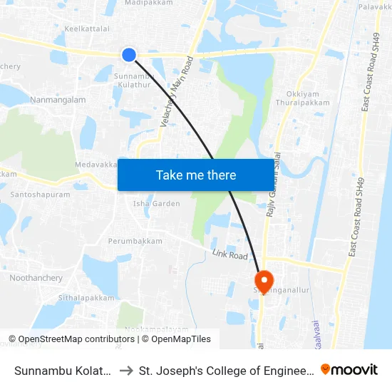 Sunnambu Kolathur to St. Joseph's College of Engineering map
