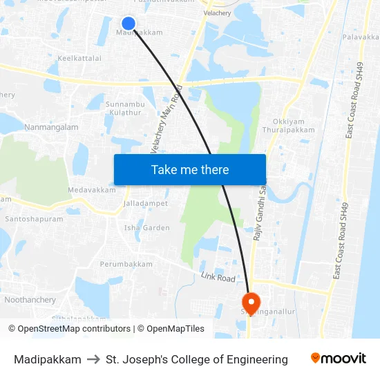 Madipakkam to St. Joseph's College of Engineering map