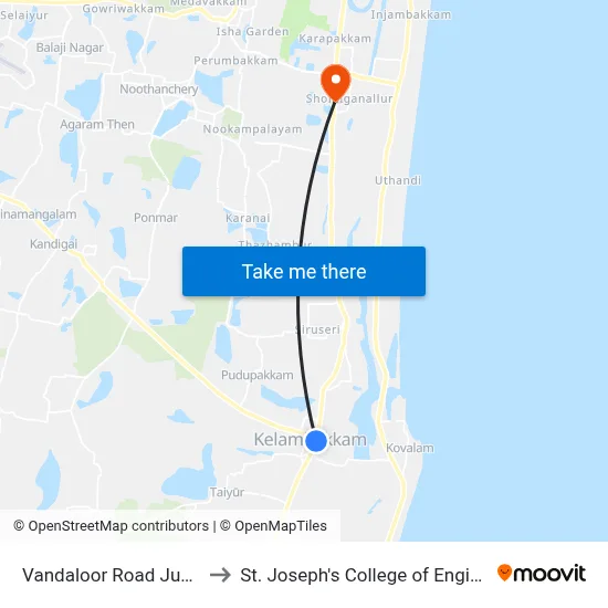 Vandaloor Road Junction to St. Joseph's College of Engineering map
