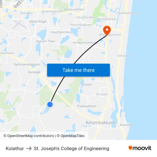 Kolathur to St. Joseph's College of Engineering map