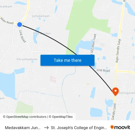Medavakkam Junction to St. Joseph's College of Engineering map
