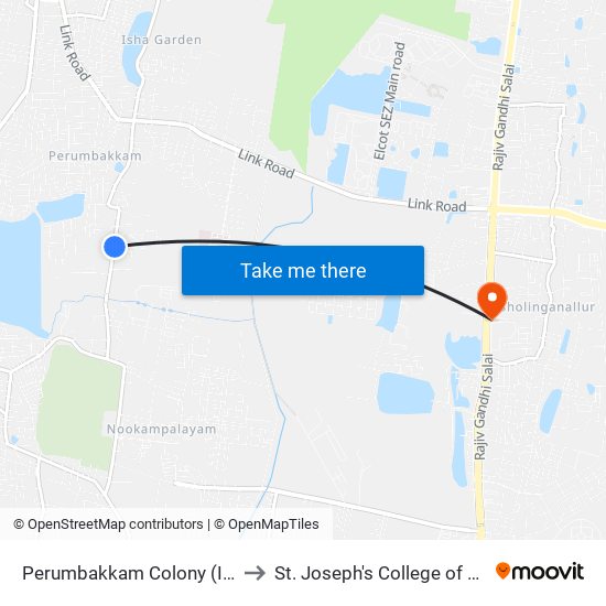 Perumbakkam Colony (Indranagar) to St. Joseph's College of Engineering map
