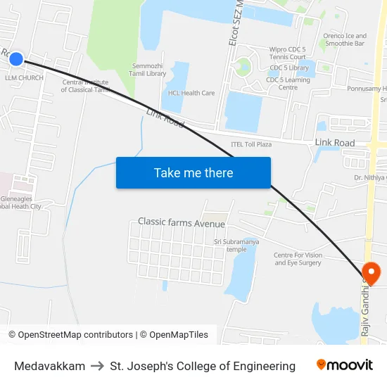 Medavakkam to St. Joseph's College of Engineering map
