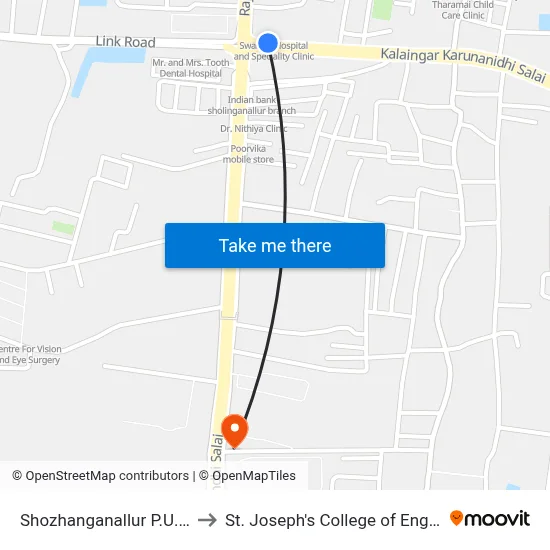 Shozhanganallur P.U. Office to St. Joseph's College of Engineering map