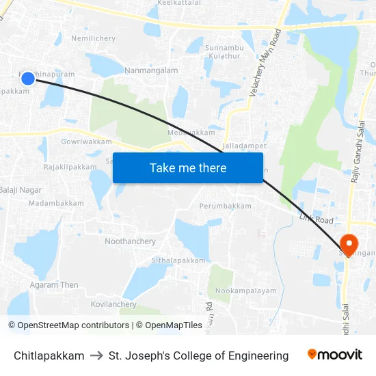 Chitlapakkam to St. Joseph's College of Engineering map