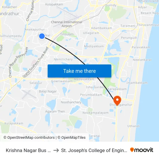 Krishna Nagar Bus Stop to St. Joseph's College of Engineering map