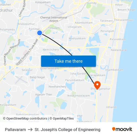 Pallavaram to St. Joseph's College of Engineering map