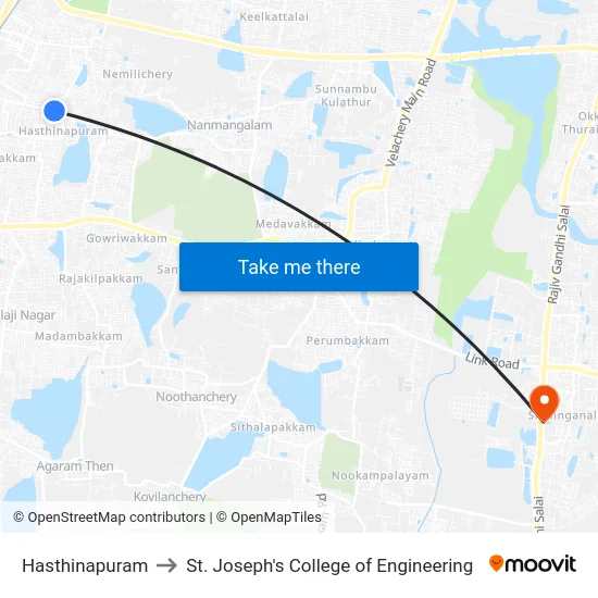 Hasthinapuram to St. Joseph's College of Engineering map