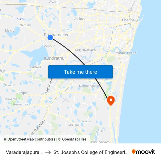 Varadarajapuram to St. Joseph's College of Engineering map