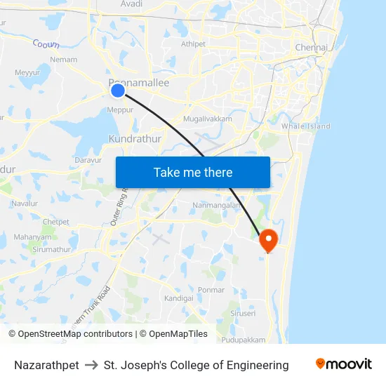 Nazarathpet to St. Joseph's College of Engineering map