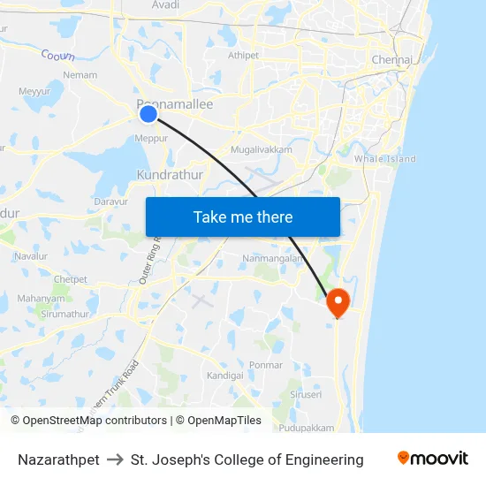 Nazarathpet to St. Joseph's College of Engineering map