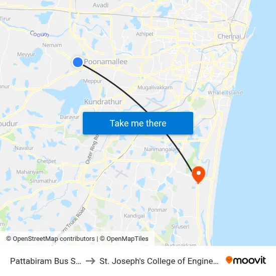 Pattabiram Bus Stop to St. Joseph's College of Engineering map