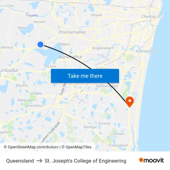 Queensland to St. Joseph's College of Engineering map