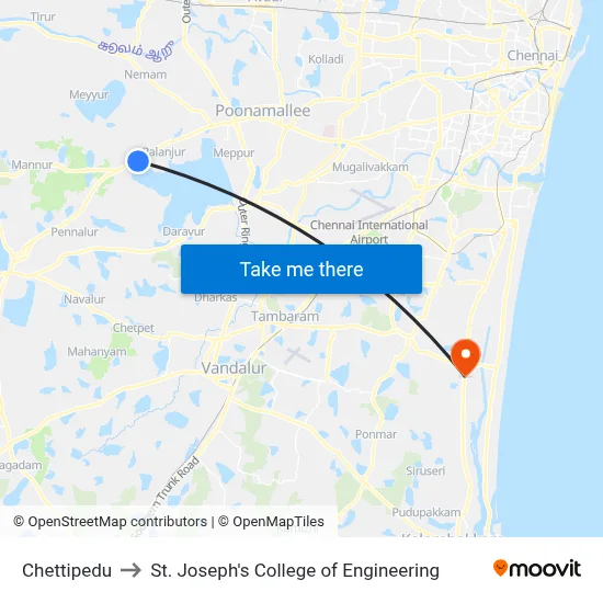 Chettipedu to St. Joseph's College of Engineering map