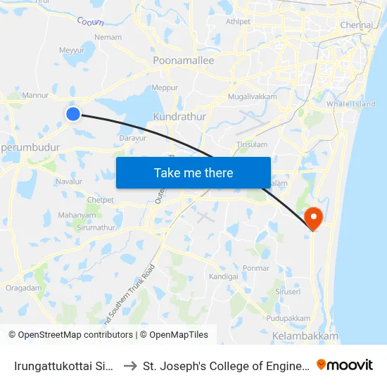 Irungattukottai Sipcot to St. Joseph's College of Engineering map