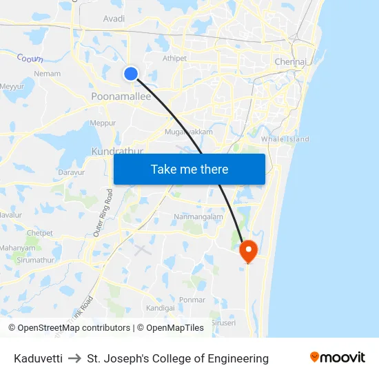 Kaduvetti to St. Joseph's College of Engineering map