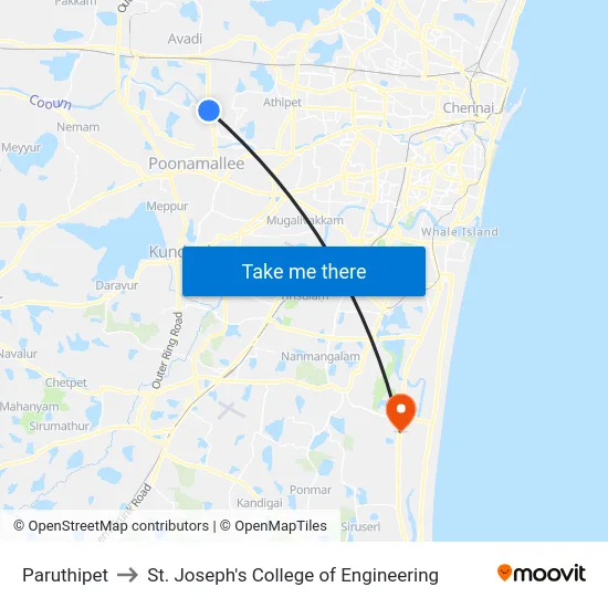 Paruthipet to St. Joseph's College of Engineering map