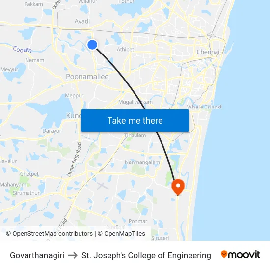 Govarthanagiri to St. Joseph's College of Engineering map