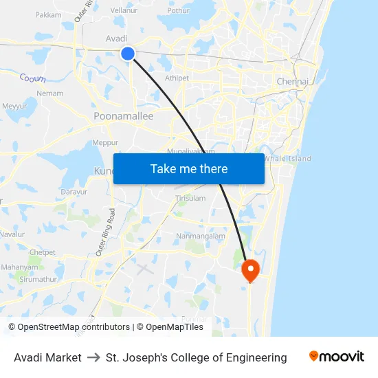 Avadi Market to St. Joseph's College of Engineering map