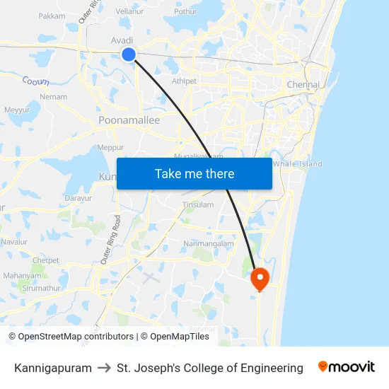Kannigapuram to St. Joseph's College of Engineering map
