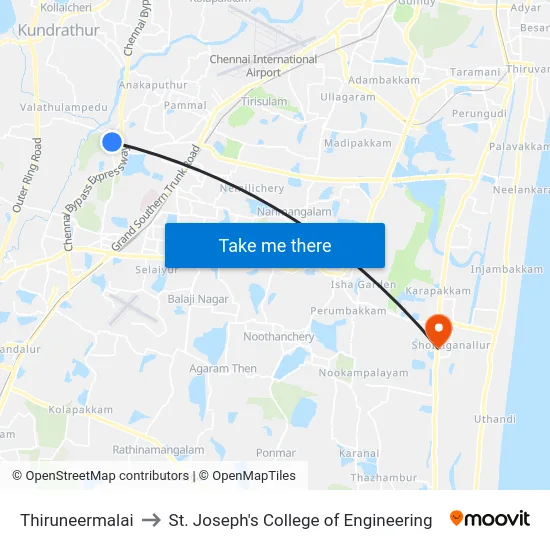 Thiruneermalai to St. Joseph's College of Engineering map