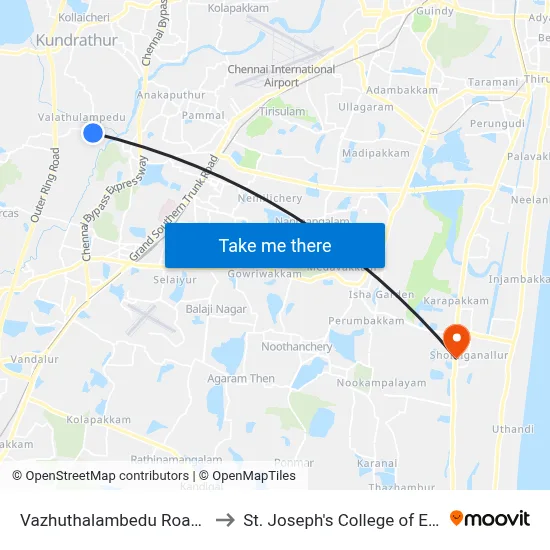 Vazhuthalambedu Road Junction to St. Joseph's College of Engineering map