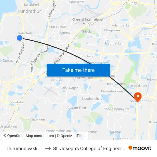 Thirumudivakkam to St. Joseph's College of Engineering map