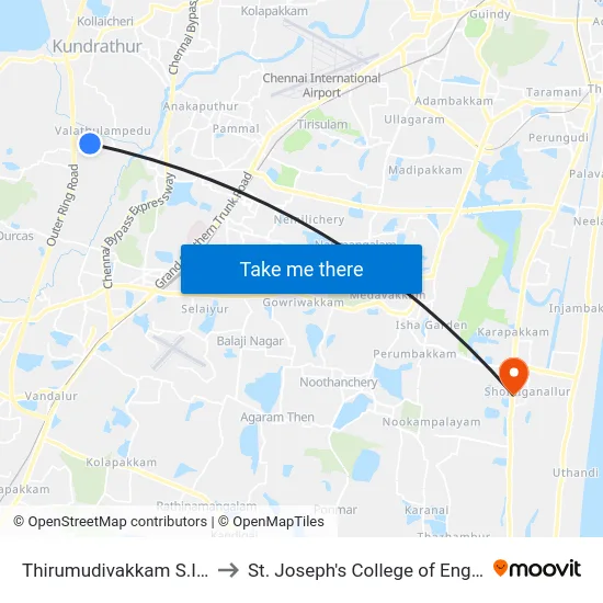 Thirumudivakkam S.I.D.C.O. to St. Joseph's College of Engineering map