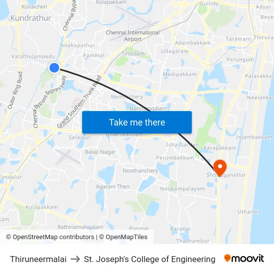 Thiruneermalai to St. Joseph's College of Engineering map