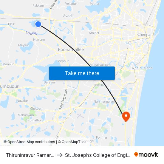Thiruninravur Ramar Kovil to St. Joseph's College of Engineering map