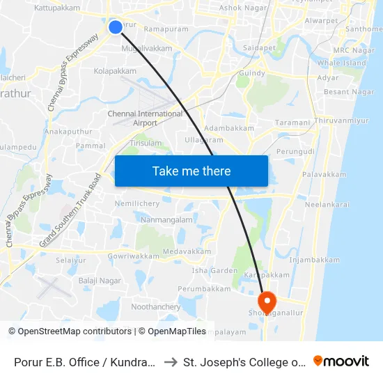 Porur E.B. Office / Kundrathur Main Road to St. Joseph's College of Engineering map