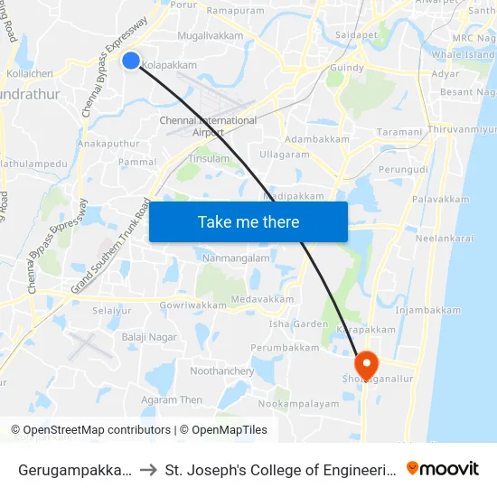 Gerugampakkam to St. Joseph's College of Engineering map