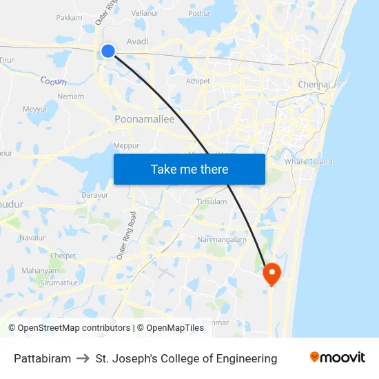 Pattabiram to St. Joseph's College of Engineering map