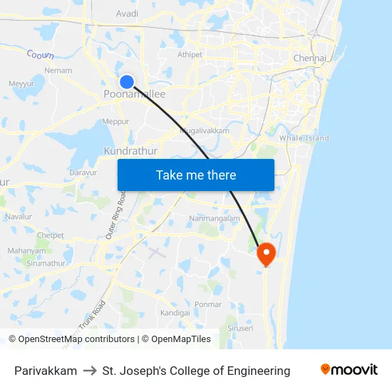 Parivakkam to St. Joseph's College of Engineering map