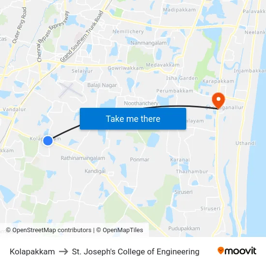 Kolapakkam to St. Joseph's College of Engineering map