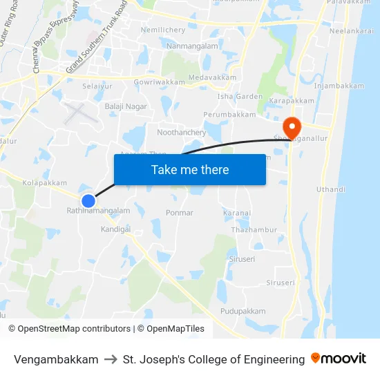 Vengambakkam to St. Joseph's College of Engineering map