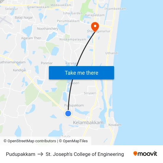 Pudupakkam to St. Joseph's College of Engineering map
