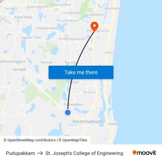 Pudupakkam to St. Joseph's College of Engineering map