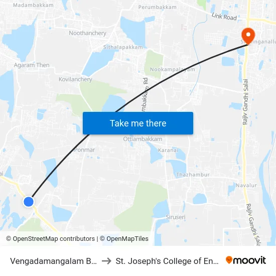 Vengadamangalam Bus Stop to St. Joseph's College of Engineering map