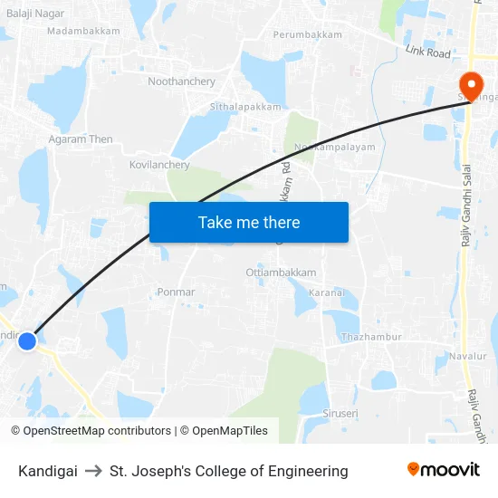 Kandigai to St. Joseph's College of Engineering map