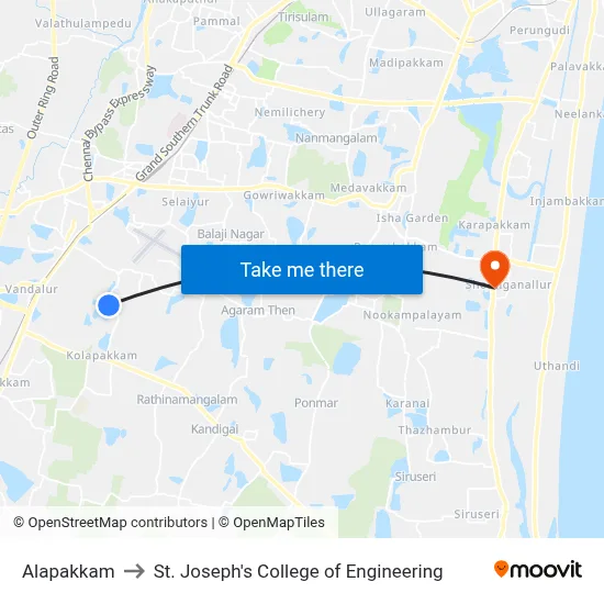 Alapakkam to St. Joseph's College of Engineering map