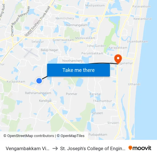 Vengambakkam Village to St. Joseph's College of Engineering map