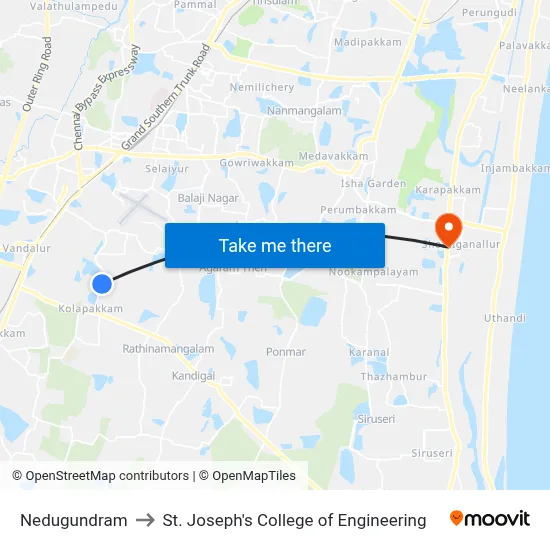 Nedugundram to St. Joseph's College of Engineering map