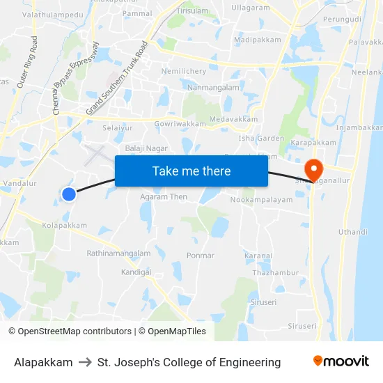 Alapakkam to St. Joseph's College of Engineering map
