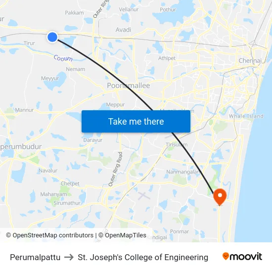 Perumalpattu to St. Joseph's College of Engineering map