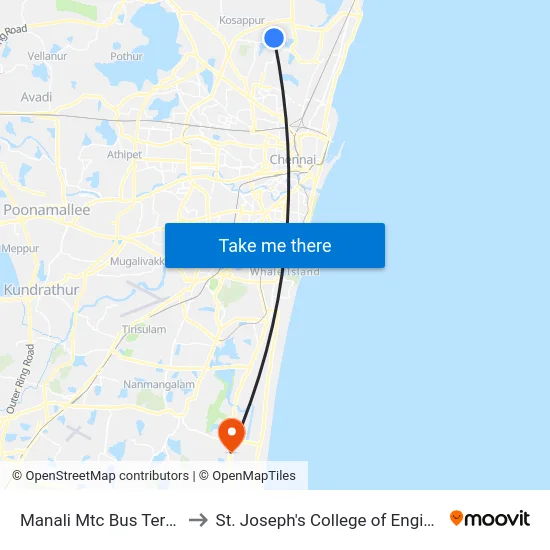 Manali Mtc Bus Terminal to St. Joseph's College of Engineering map