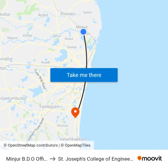 Minjur B.D.O Office to St. Joseph's College of Engineering map